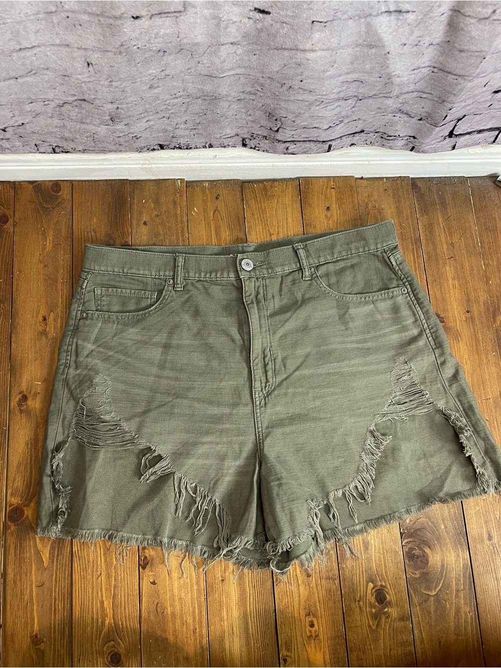 American Eagle Outfitters highest rise mom shorts distressed green size 18
